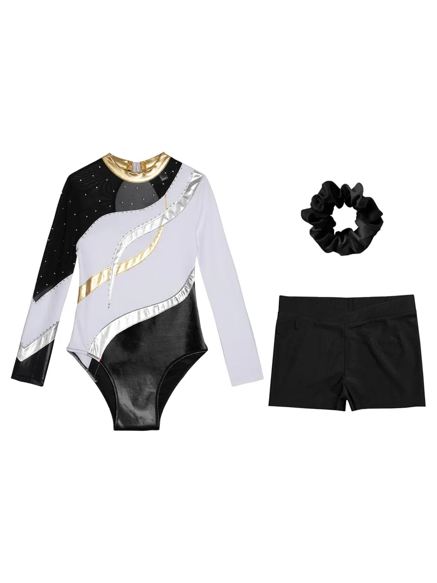 Turnanzug Mädchen Langarm Gymnastikanzug Mit Hose Und Haarband 3-teiliges Gymnastik-outfit Wettkampf