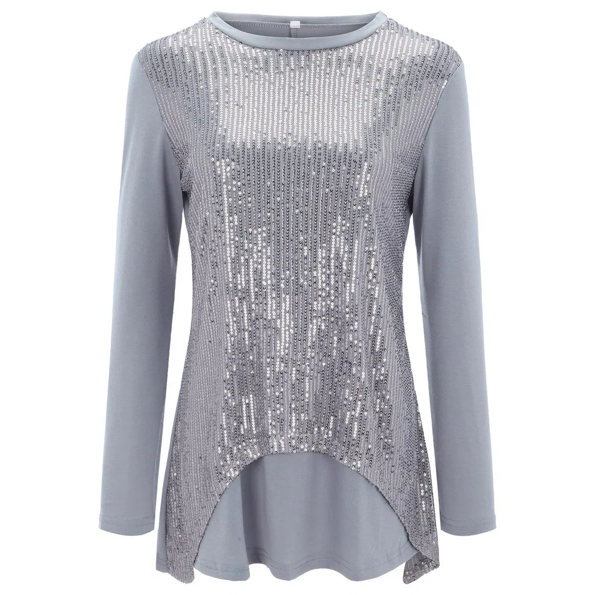 Glitzer Oberteile Damen Rundhals - Pailletten Bluse Damen Elegant Festlich T Shirt Langarm Asymmetrisch Lockere Casual Langarmshirt Pullover Tunika Top Party Oberteil Blusen & Tuniken für Frauen