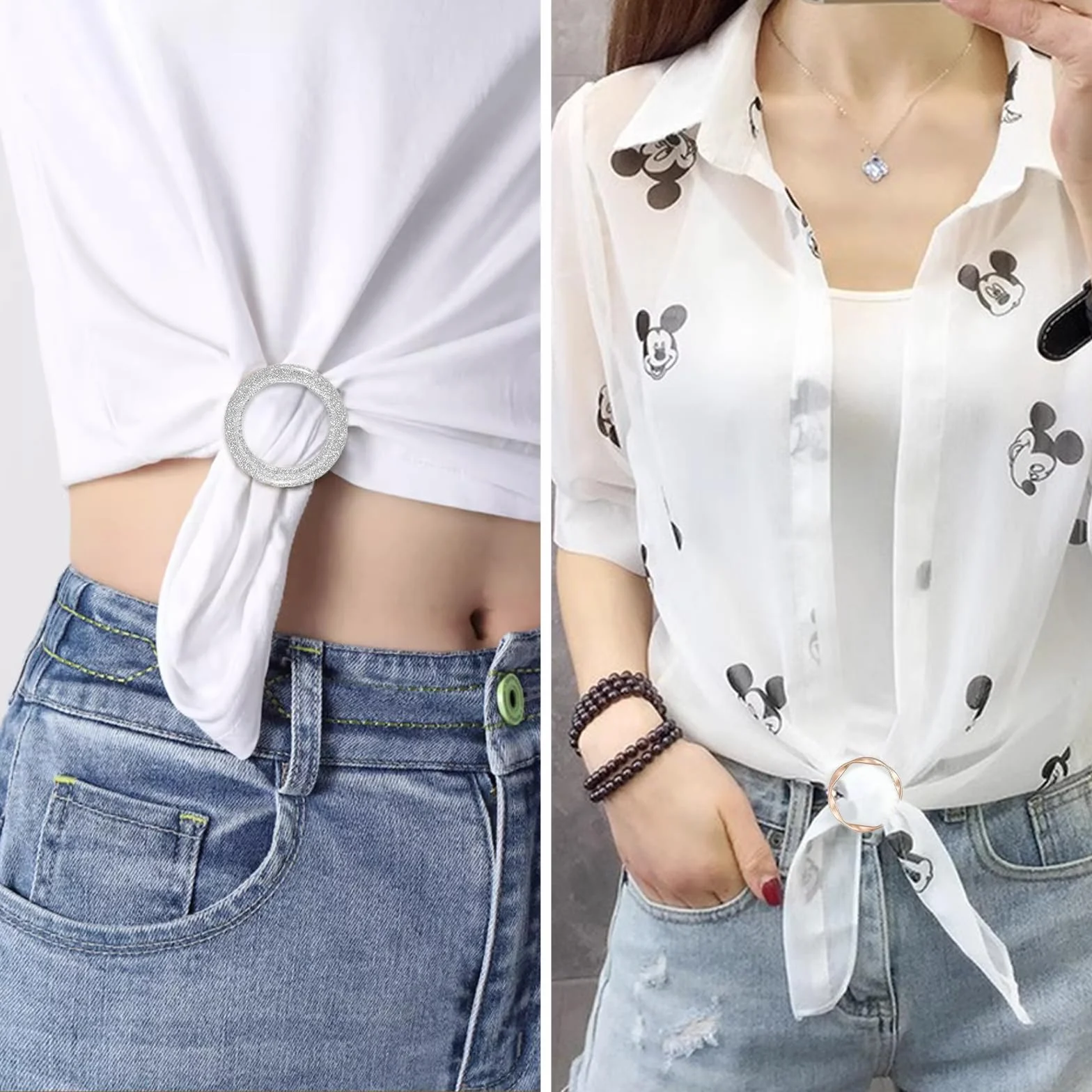 12 Stück Metallfaden Runde Shirt Clip Set, 2 Arten Verstellbare Shirt Clips, Geknotete Schnallen und Verschlüsse aus Harz, Gürtelschnalle Damen Schnalle für Hemd Pullover Kleid