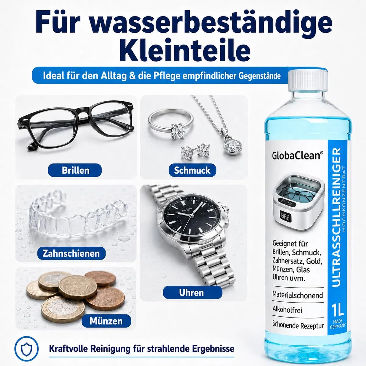 Ultraschallreiniger Konzentrat 1 L - Ultraschall Reinigungsmittel für Brillen, Schmuck, Zahnersatz, Werkstatt - Ultrasonic Cleaner