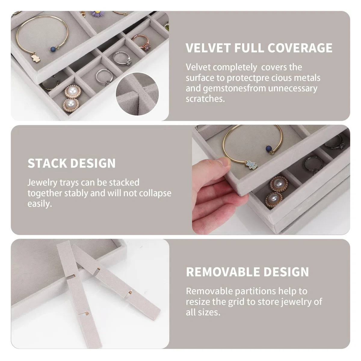 10 Schmucktablett Stapelbar, Schmuckaufbewahrung Schublade Grau, Schmuck Organizer Schublade für Aufbewahren