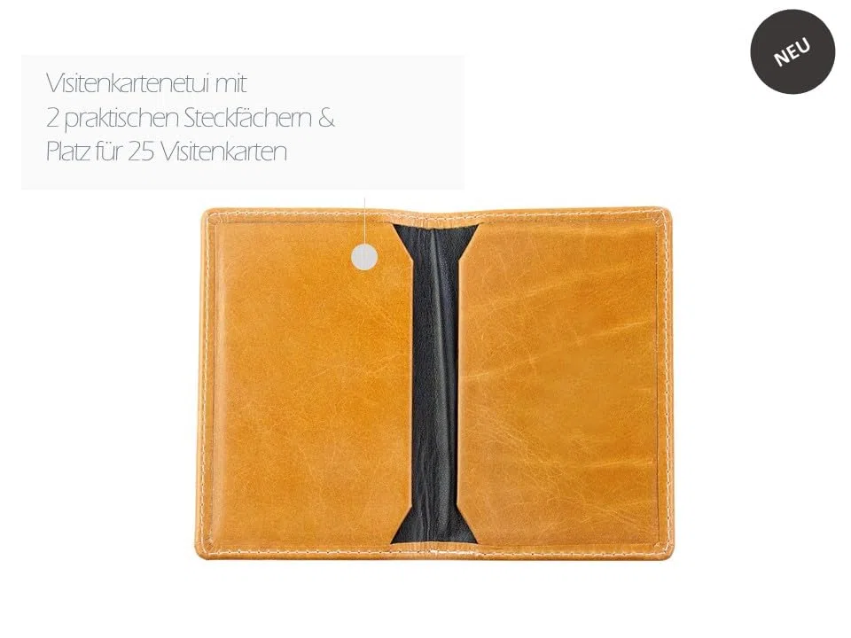 DELMON VARONE - Personalisierbares Visitenkartenetui aus Premium Vintage Anilin Leder braun, Elegante Echtleder Visitenkarten Etuis mit 2 flachen Steckfächern, Slim Kartenetui für Damen & Herren