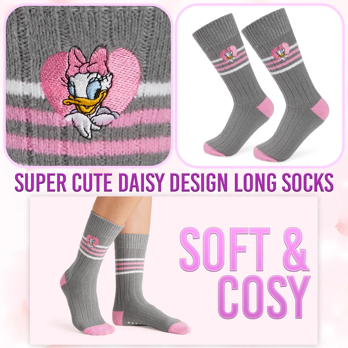 Disney Kuschelsocken Damen Teenager Größe 35–41, Weich Flauschige Rutschfeste Stoppersocken, Warme Geschenke für Frauen