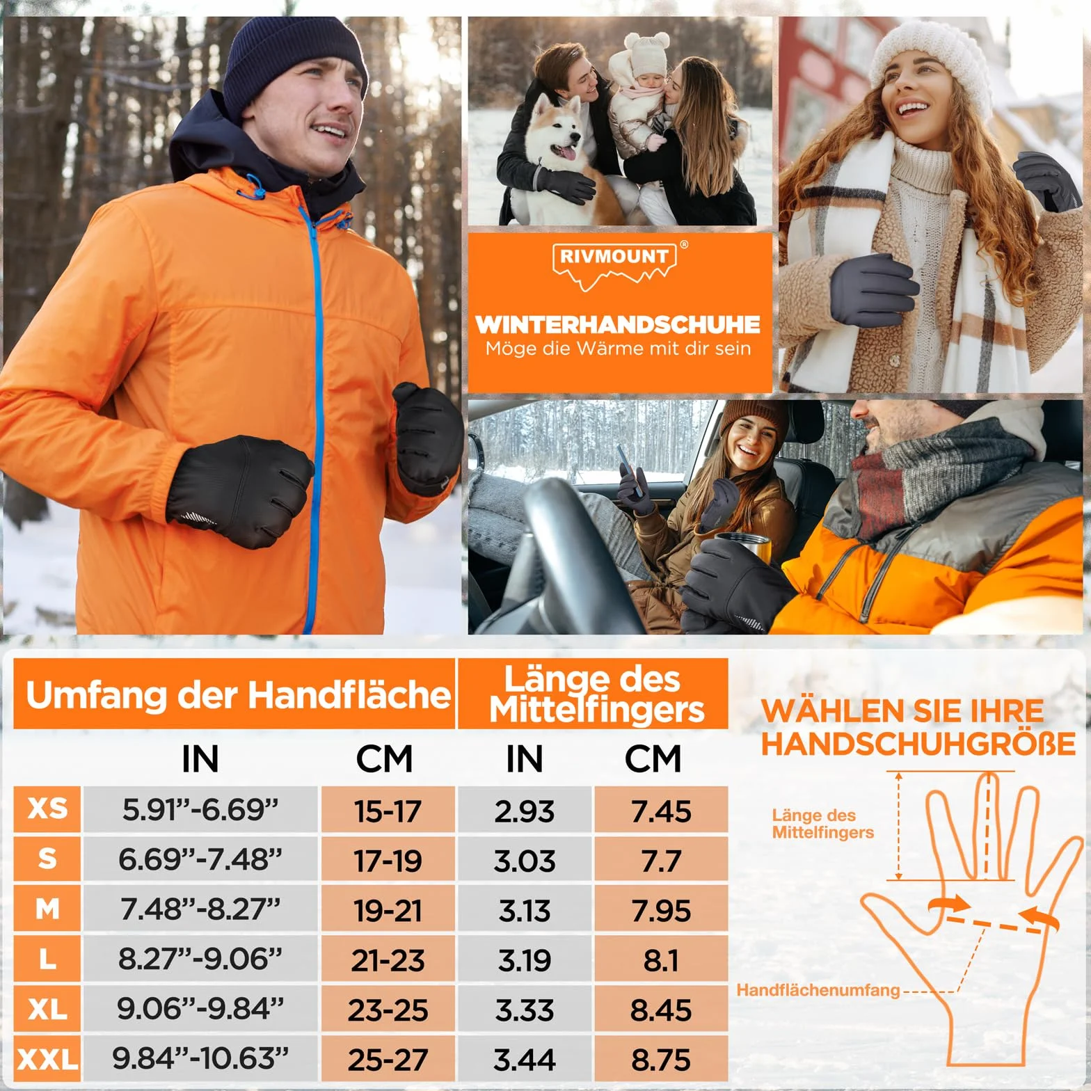 rivmount Winterhandschuhe für Herren Damen,Thermo-Handschuhe,Wasserdicht Fahrradhandschuhe,Winddicht Touchscreen Handschuhe,Warme Skihandschuhe für Laufen,Skifahren,Wandern,Radfahren,Motorrad RG802