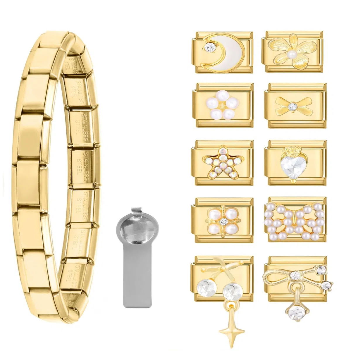 Loozykit Italian Charm Bracelet Charms Set Gold Silber 10pcs Italian Charms Set mit Öffnungswerkzeug Armband Abnehmbar 9mm charms für Italienische Armbänder DIY Geschenk