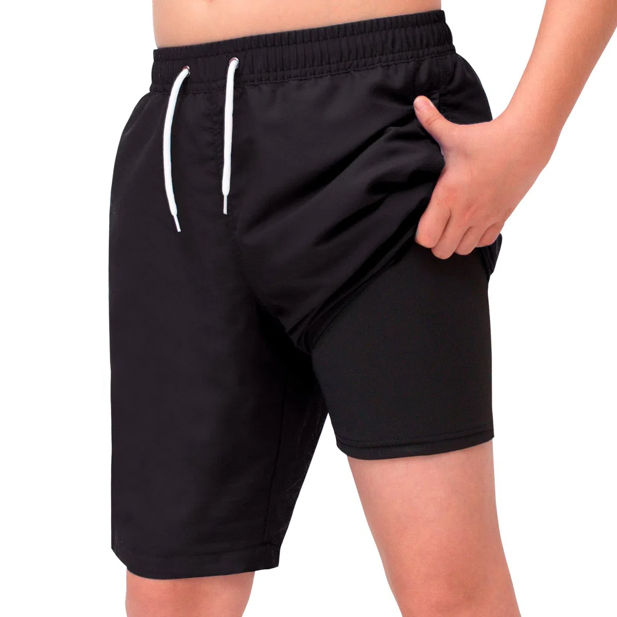 MEILONGER Badehose Jungen 2 in 1 Badeshorts Kinder Schnelltrocknend Boardshorts Bademode Schwimmhosen mit Kompression Innenhose Verstellbare Tunnelzug