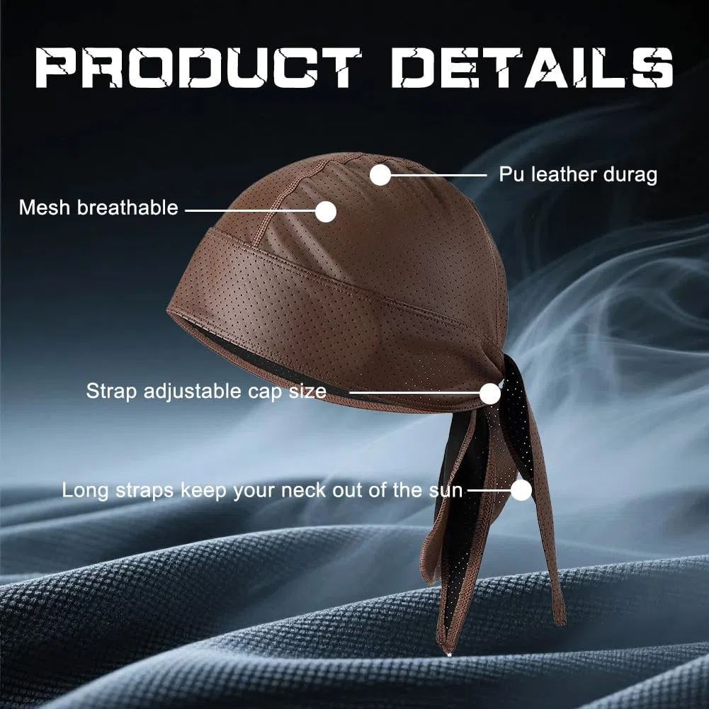 Biker-Kappe aus PU-Leder, für Herren und Damen, Helm-Innenfutter, Bandana, Motorrad, Durags, Radmütze, Radmütze, 2 Stück