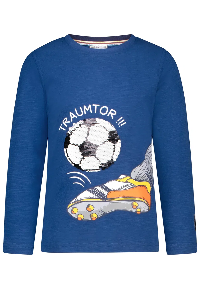 SALT AND PEPPER Jungen Langarmshirt mit Fussball aus Wendepailletten für Jungen T-Shirt (1er Pack)