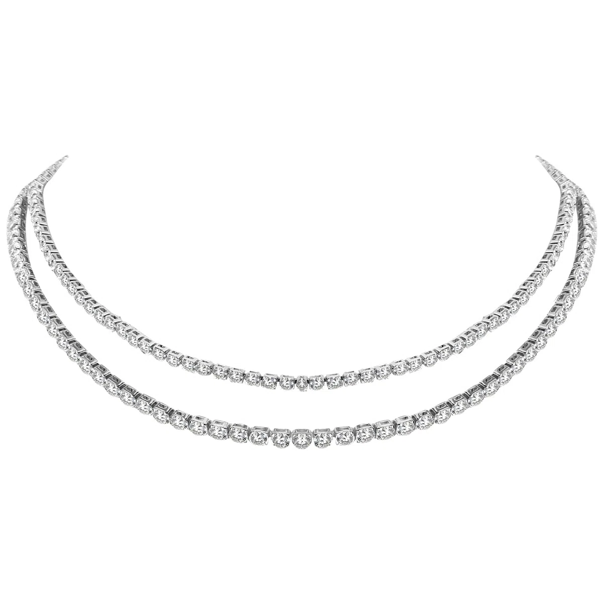 JewelryWe Tennis Halskette Damen Choker Edelstahl Zirkonia Glitzer Halsband verstellbare dünne Tennis Choker Kette Silber Geschenk für Frau Mädchen