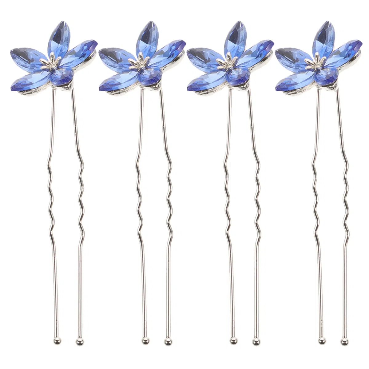 minkissy 4 Stück Blaue Haarnadeln Für Die Hochzeit U-förmige Haarstäbchen Haargabelnadel Haarklammern Zur Hochzeit Chignon-nadel Blumenhaarstab Legierung Braut Koreanische Version Haarteil