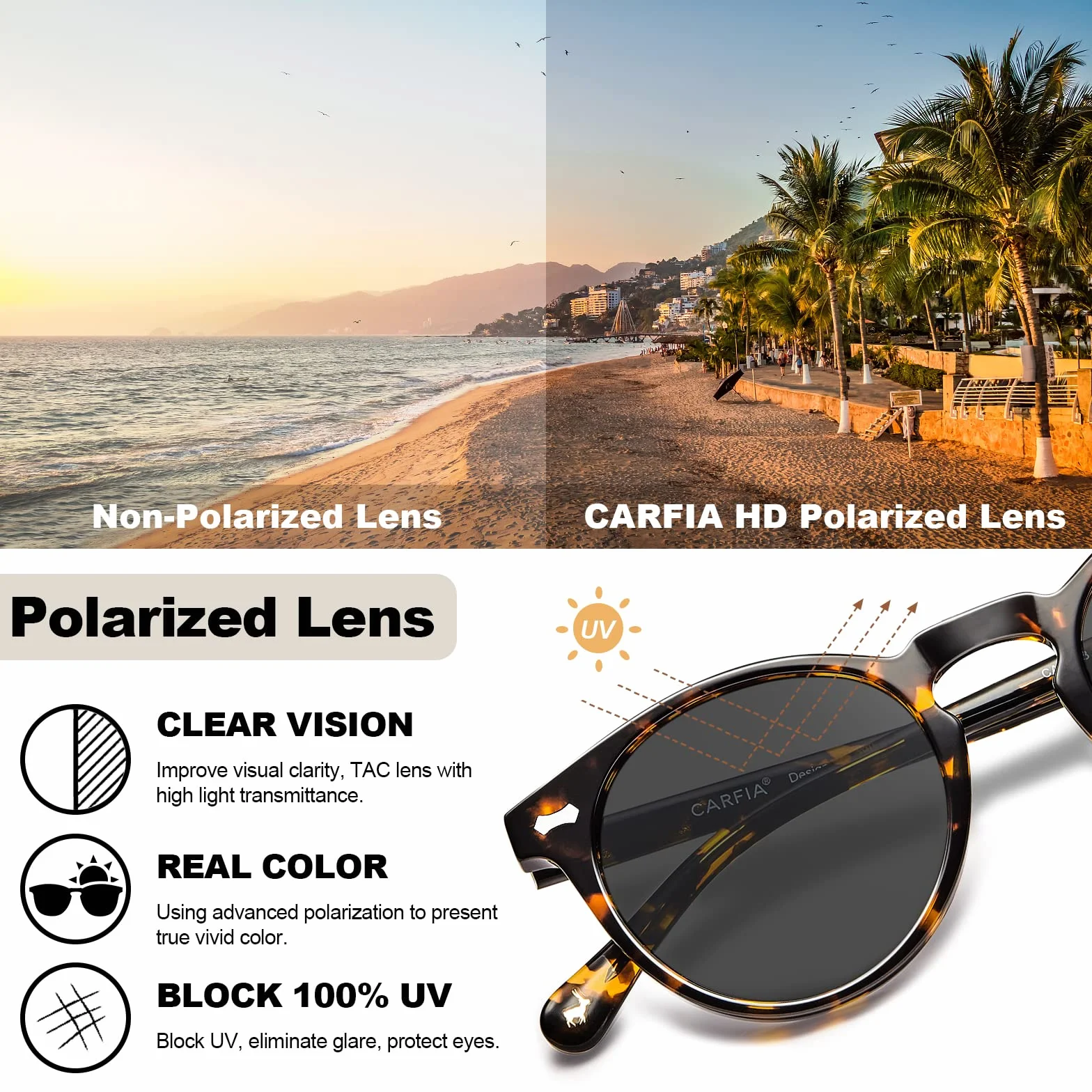 CARFIA Runde Sonnenbrille für Damen Polarisierte Frauen Sunglasses mit 100% UV Schutz