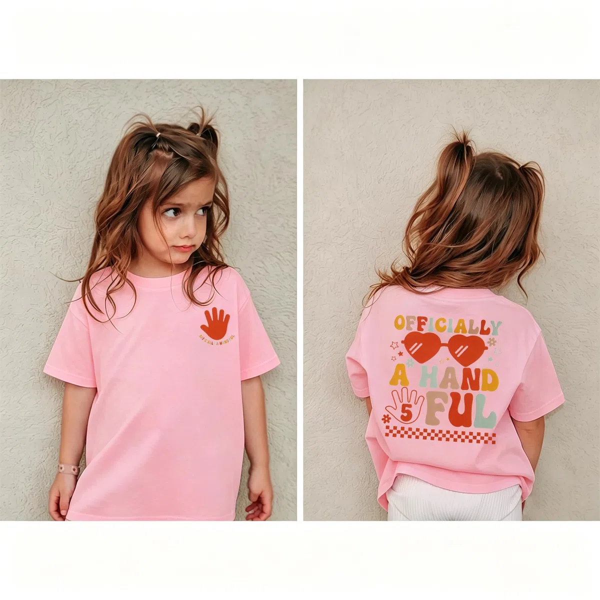 5.Geburtstag T-Shirt Mädchen Geburtstagsshirt Officially A Hand FUL Drucken Tshirt Sommer Kurzarm Shirts Fünfter Jahre Schwester Shirt Kinder Rundhals Top Ankündigung Outfit