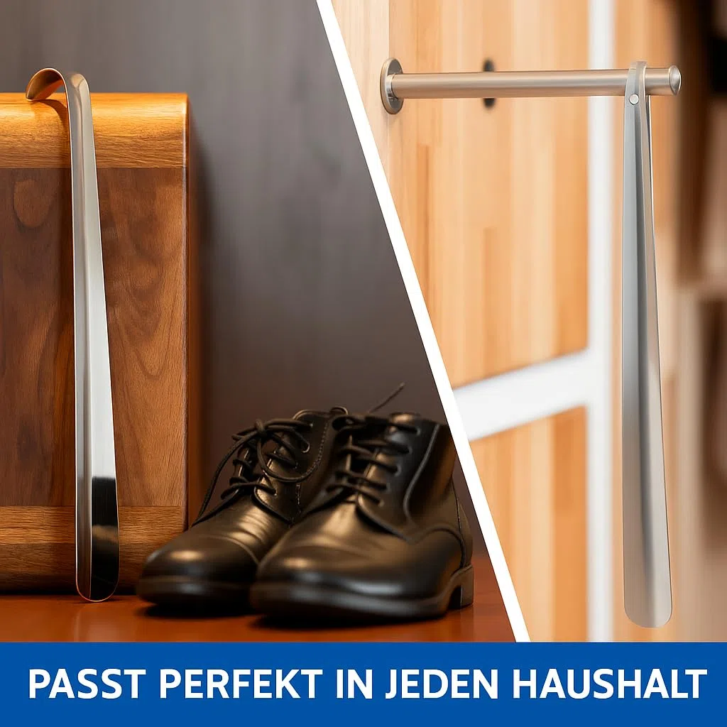 HONH Schuhlöffel lang 72 cm aus Edelstahl, 2 mm extra stabil, Schuhanzieher lang Metall, rückenschonende Anziehhilfe für Senioren, Herren, Damen, mit Aufhängeloch