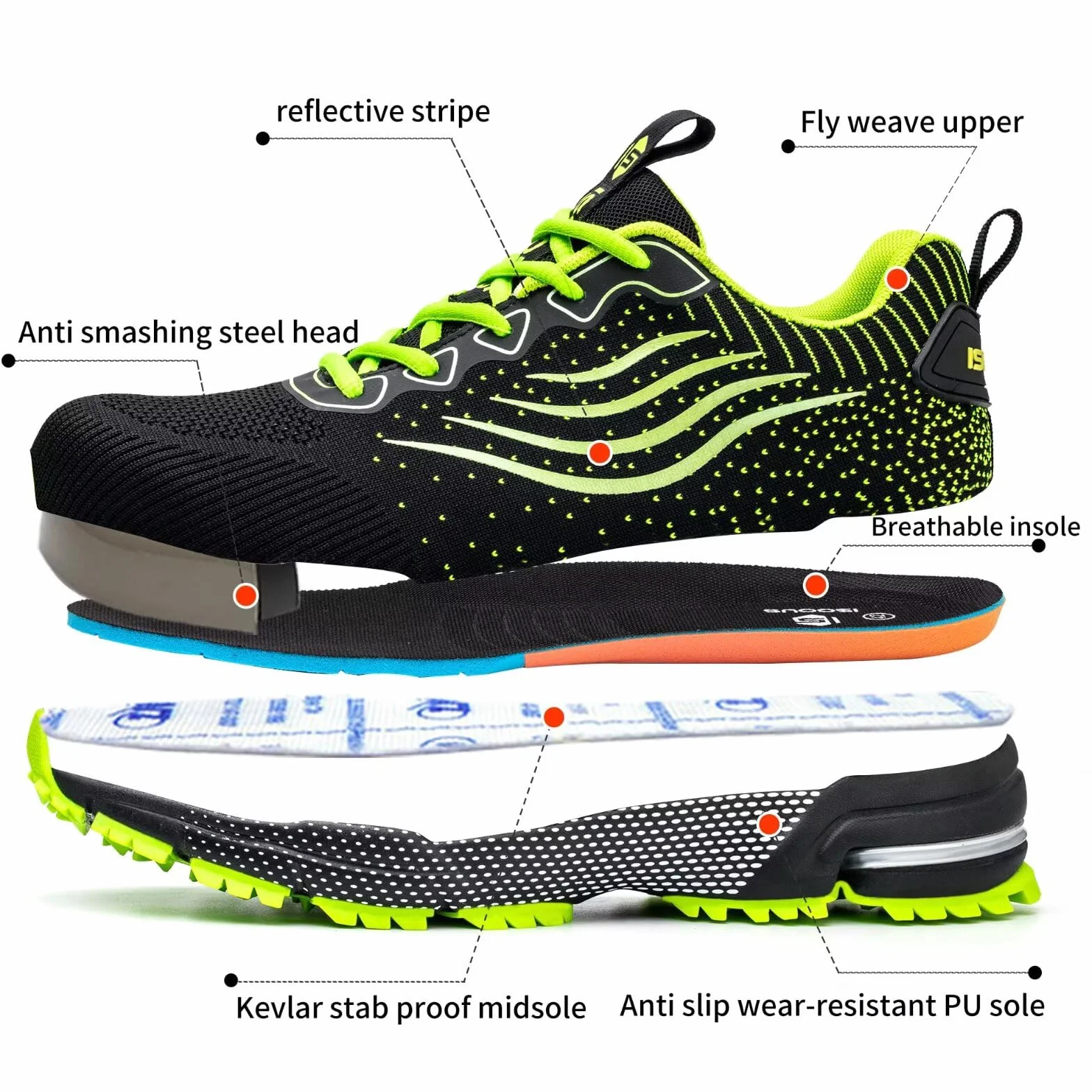 ISOOUS Sicherheitsschuhe Herren Damen Arbeitsschuhe Leicht Atmungsaktiv rutschfest Stahlkappe Schutzschuhe