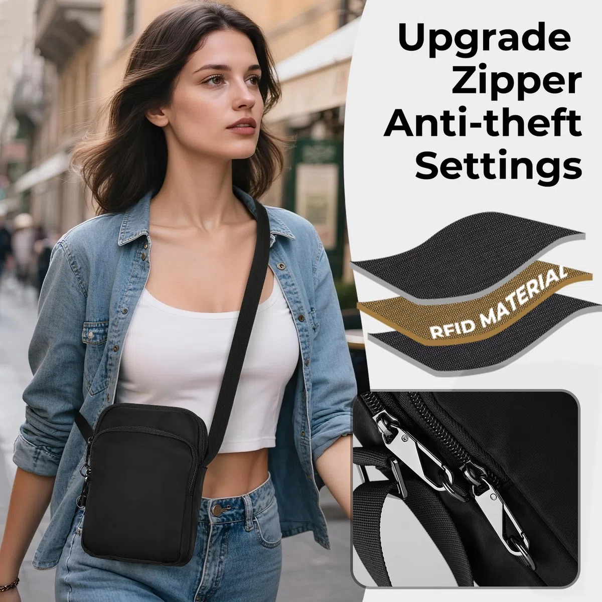 Anti Diebstahl Umhängetasche Chest Crossbody Bag Herren Schultertasche mit Reißverschluss Lock, RFID-Blockierung & Wasserdicht Sling Bag Tasche Klein Handtasche