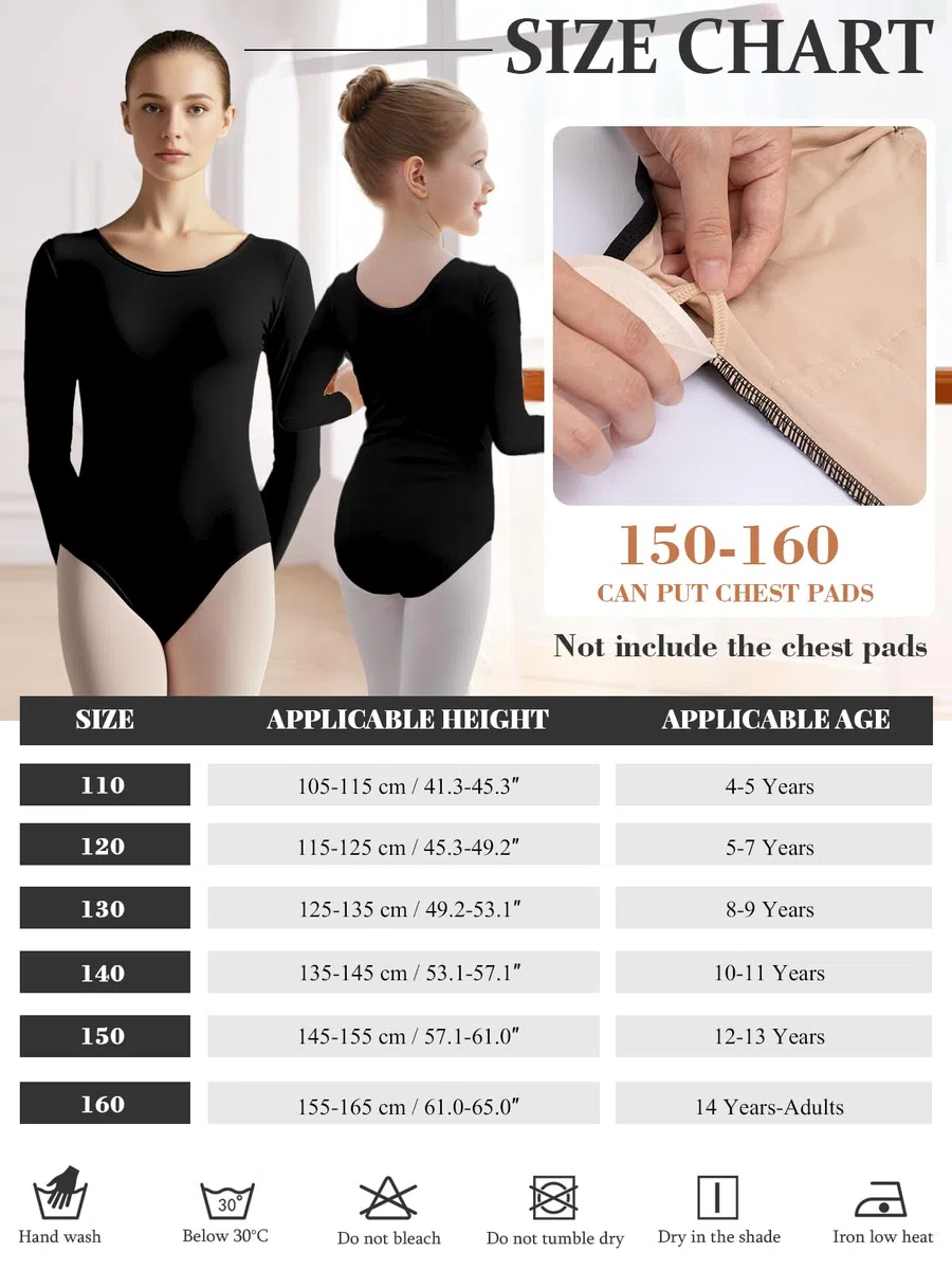 Ballettanzug Mädchen Ballett Trikot Baumwolle Langarm Ballett Body TanzBody Turnanzug Gymnastikanzug für Kinder Damen Größe 110-160