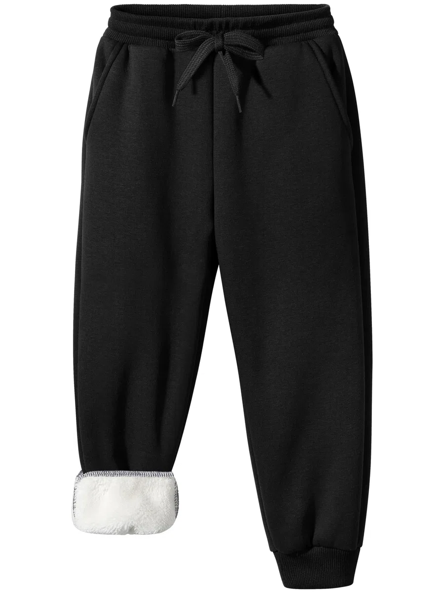 Ruisita Jungen Mädchen Sherpa-Fleece-gefütterte Jogginghose Winter Warme Sporthose Weiche Baumwolle Basic Hose mit Taschen für Kinder