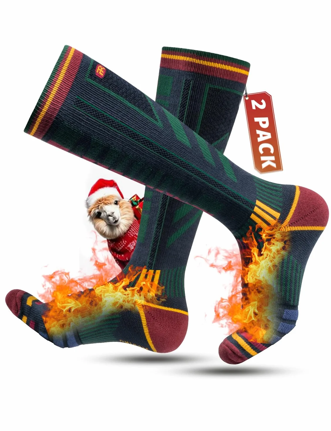 Rahhint Skisocken aus Merinowolle Thermosocken Wintersocken Warme Dicke Kniestrümpfe Kompressions Snowboardsocken, Kniehohe,für Herren und Damen, Größe 35-51，2 Paar