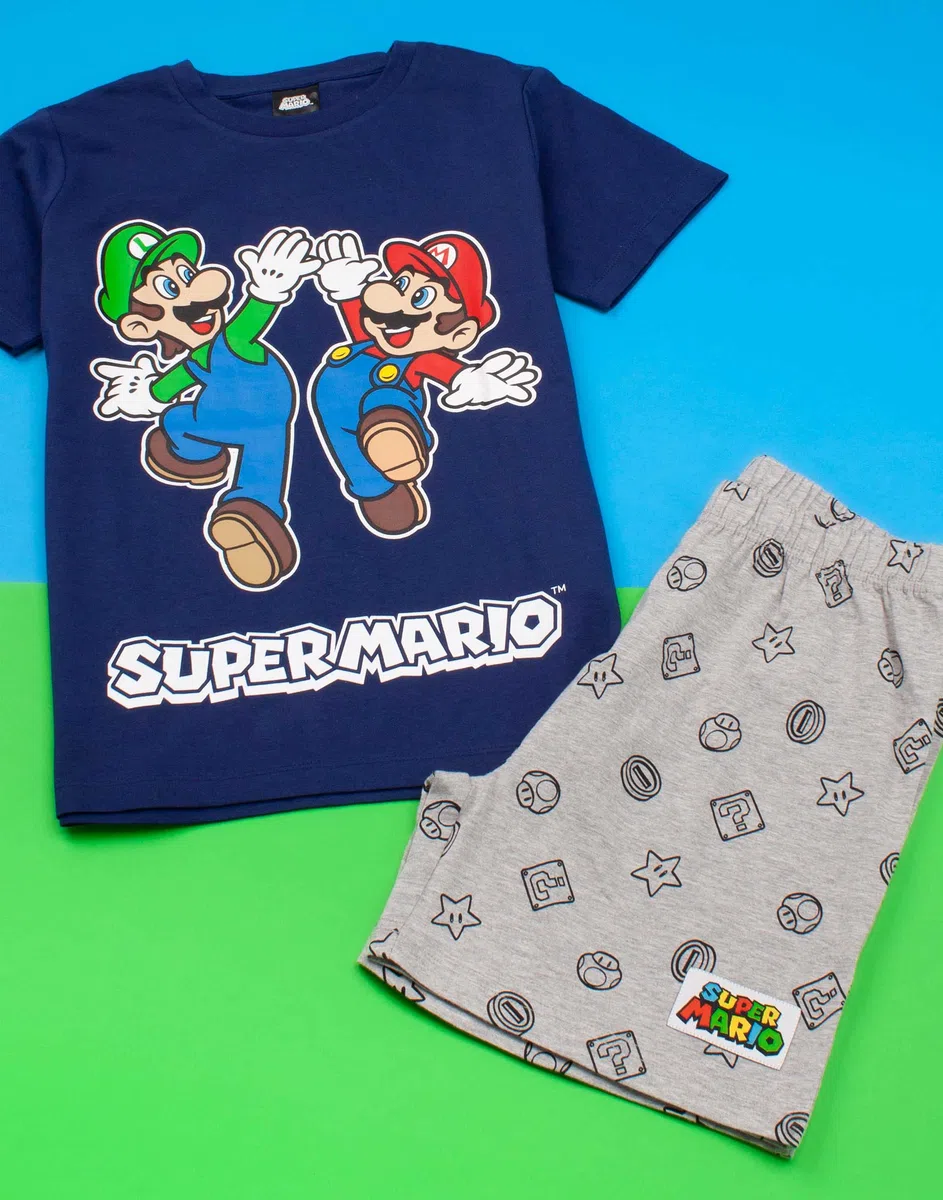 Super Mario Nintendo Pyjamas Jungen Kinder Luigi Blau oder Rot Kurze PJs