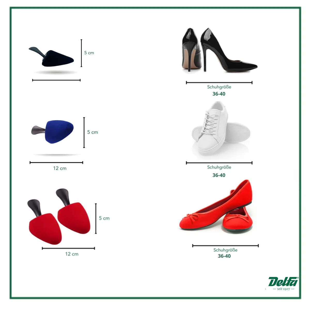 DELFA Samty Schuhspanner - Größe 35-42 - Set zu 3 oder 5 Paar - Schaumstoff Schuhformer Schuhstrecker - für Damen Schuhe