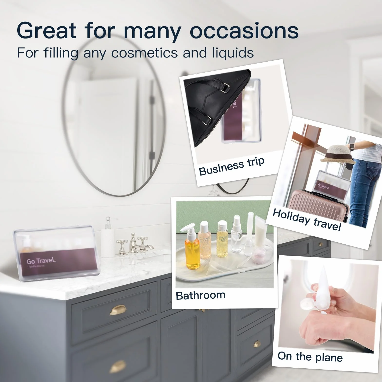 Toureal 14 Stück Leere Reiseflaschen Set (Max.100ml) Reisegrößen Behälter zum befüllen, Reiseset Flaschen für Kosmetik Flugzeug (Transparent)