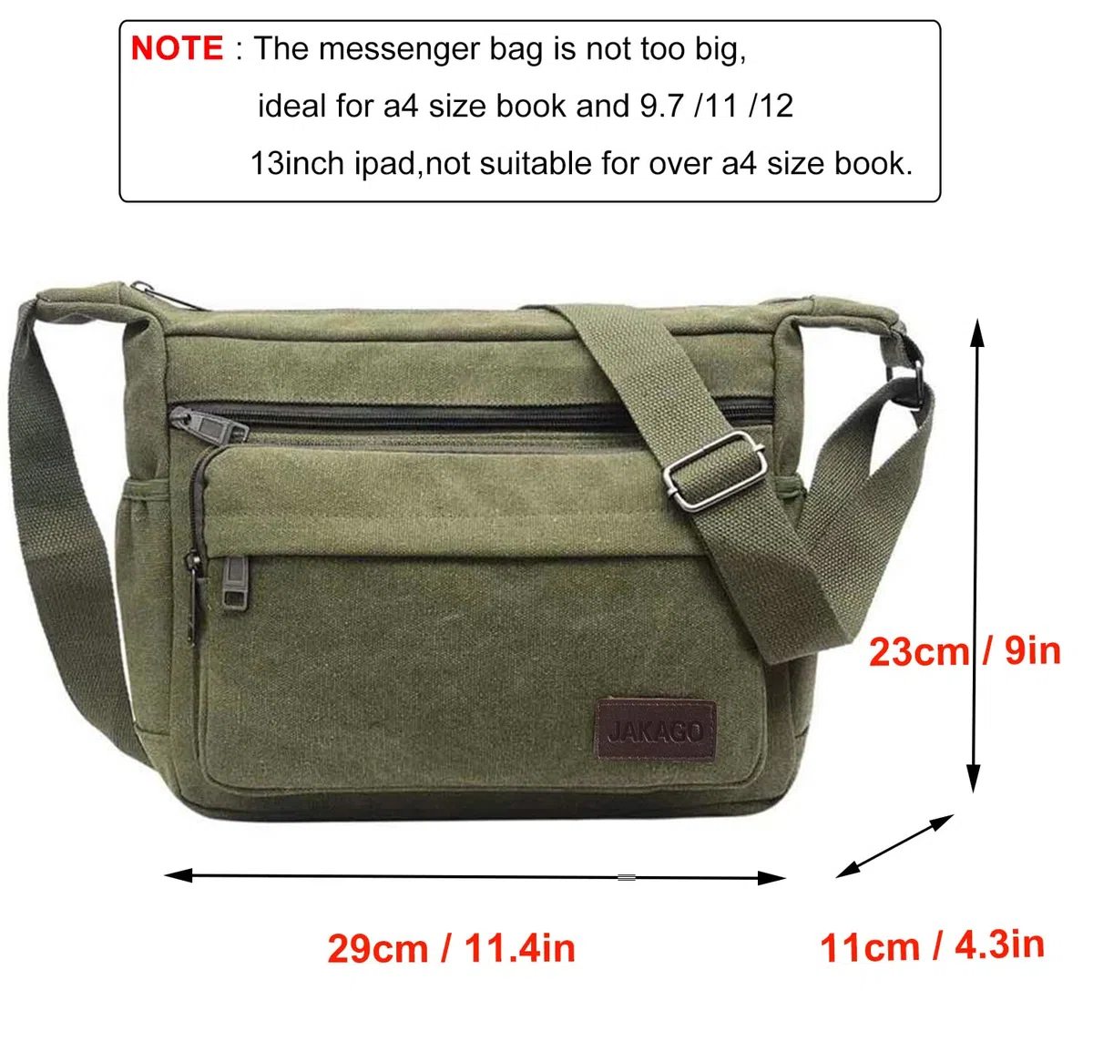 JAKAGO Wasserdichte Umhängetasche Herren Segeltuch Arbeitstasche Outdoor Camping Reisen