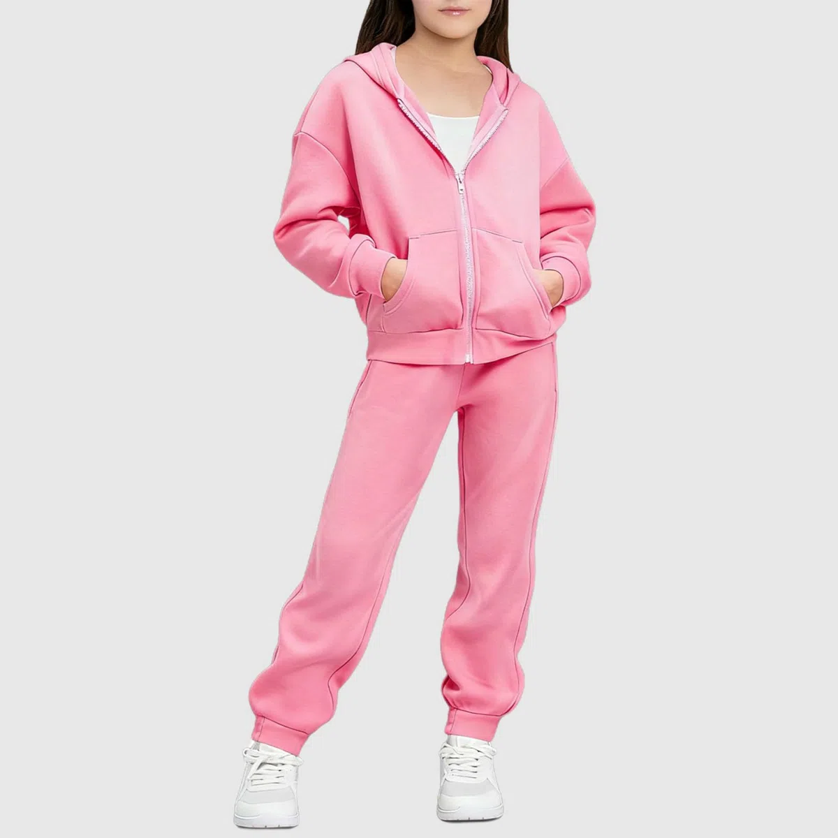 XINYUNZU Jogginganzug Kinder Hoodie mit Hose Set Fleece Gefütterte Sportanzug Sweatshirt + Jogginghose Casual Klamotten 2-Teilig Winter Kinderkleidung Mode Klamotten für Mädchen und Jungen 5-13 Jahre