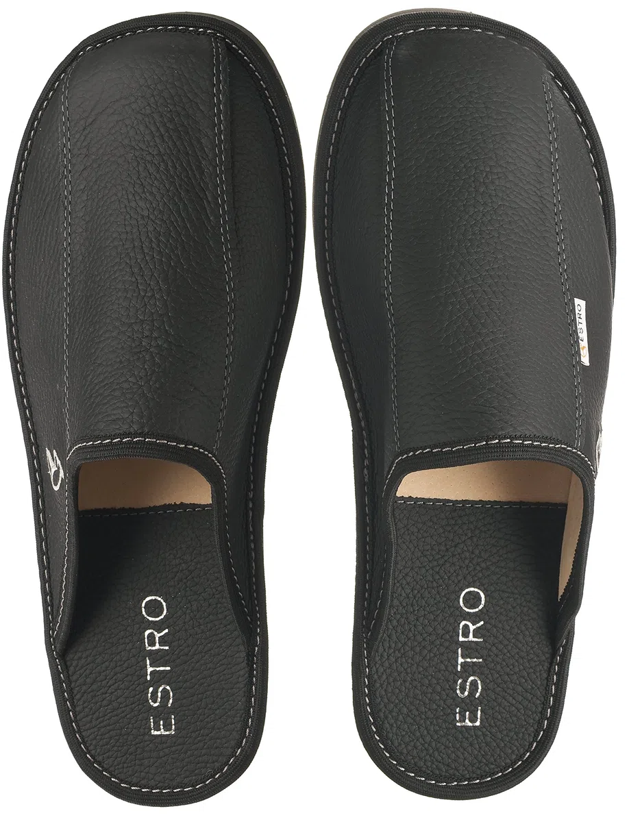 Estro Hausschuhe Herren Leder Herrenhausschuhe - Hausschuh Männer Pantoffel Pantoffeln Pantoletten Slipper Mann