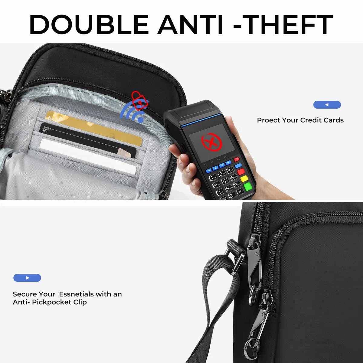 BROADREAM Anti Diebstahl Umhängetasche - Schultertasche mit Reißverschluss Lock & RFID-Blockierung, Wasserdicht Brusttasche Chest Crossbody Bag Herren Damen Tägliches Leben Reise