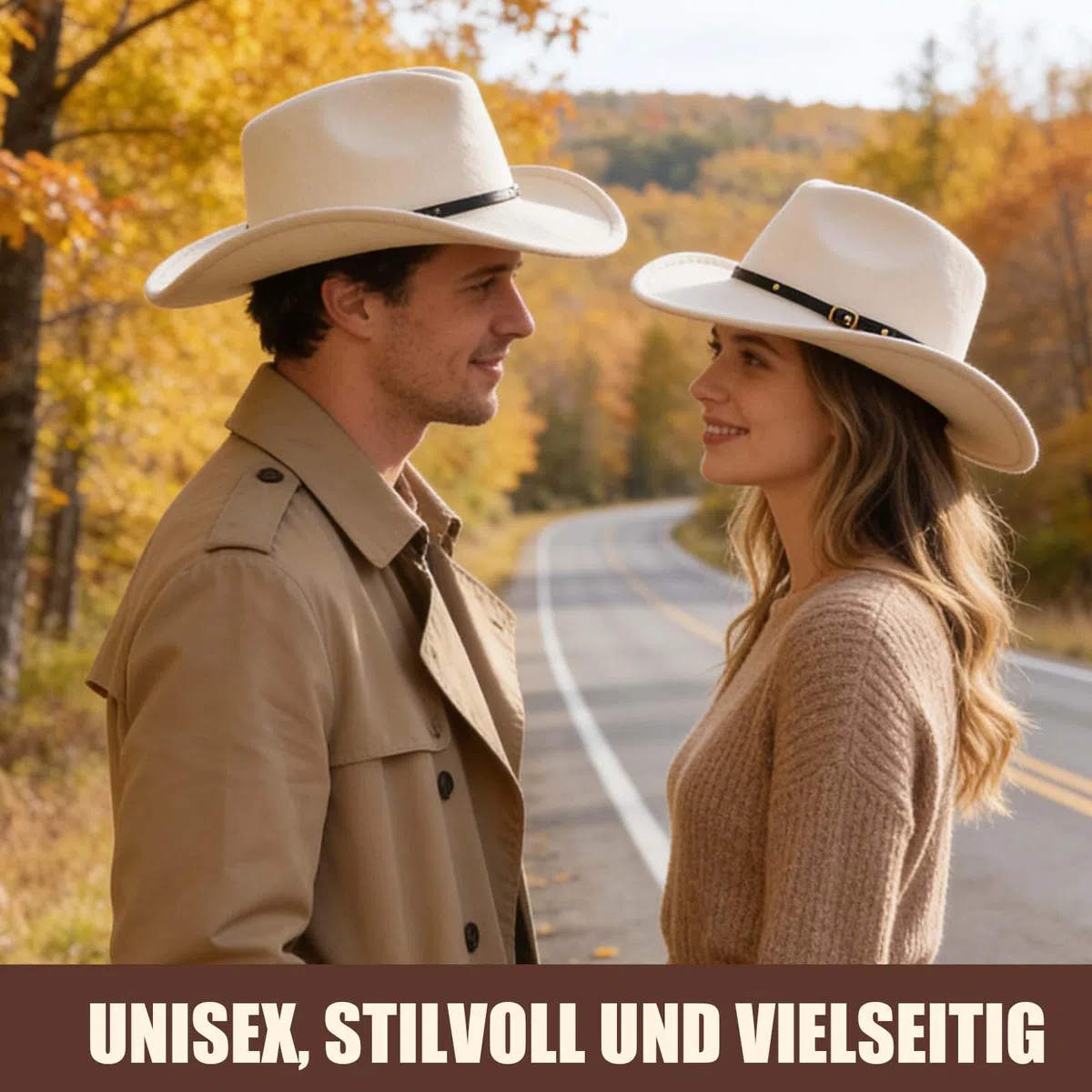 Western-Cowboyhut für Herren und Damen, klassischer Western-Fedora-Hut aus Filz, breite Krempe, perfekt für Cowboyhut, Kostüm und Outdoor-Aktivitäten (gebrochenes Weiß)