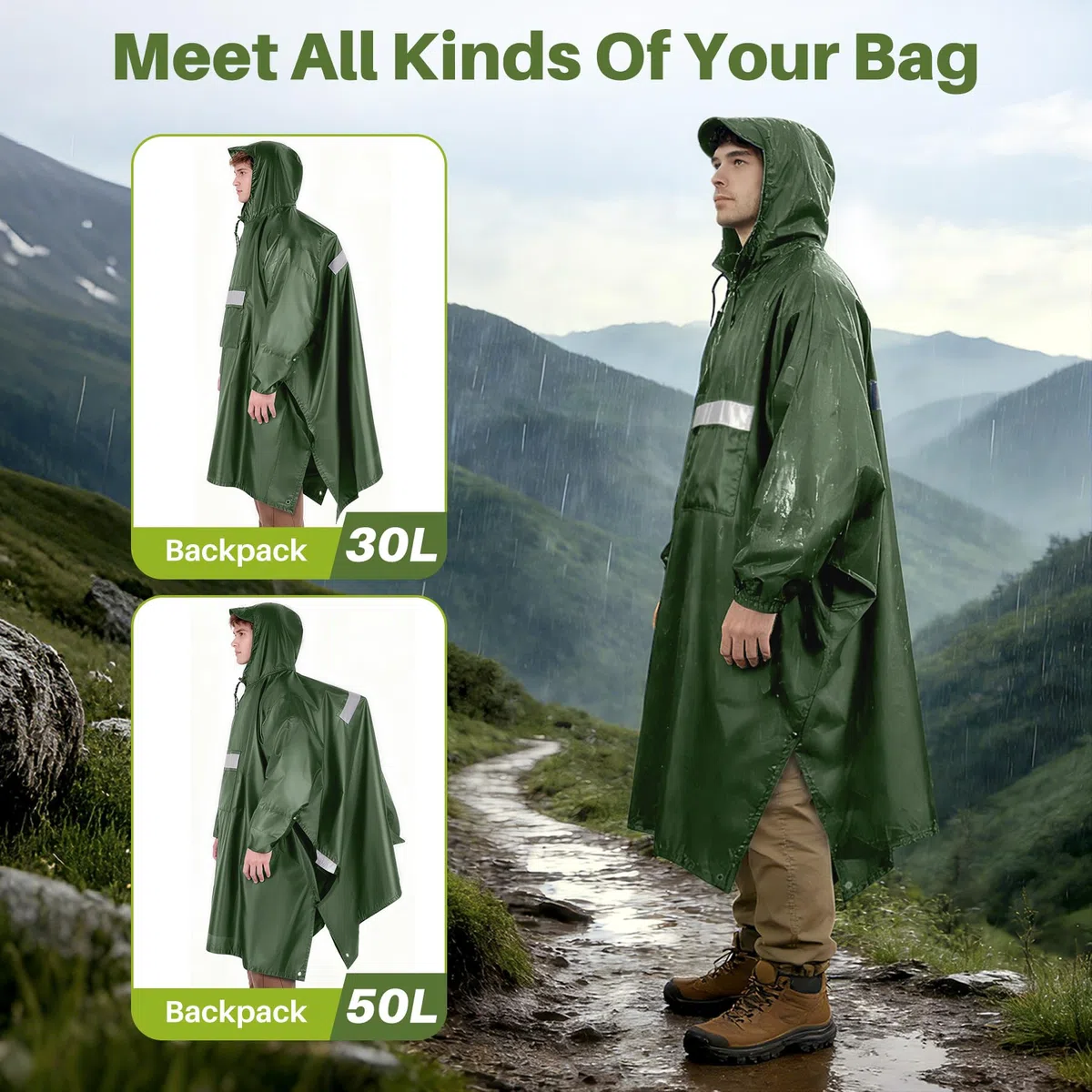 Leicht Wasserdicht Regenponcho Regenjacke Herren & Damen mit Ärmeln Belüftet Mehrzweck Regenmantel mit Kapuze Schutzdecke Unterschlupf Plane Regencape für Camping Wandern Hikking
