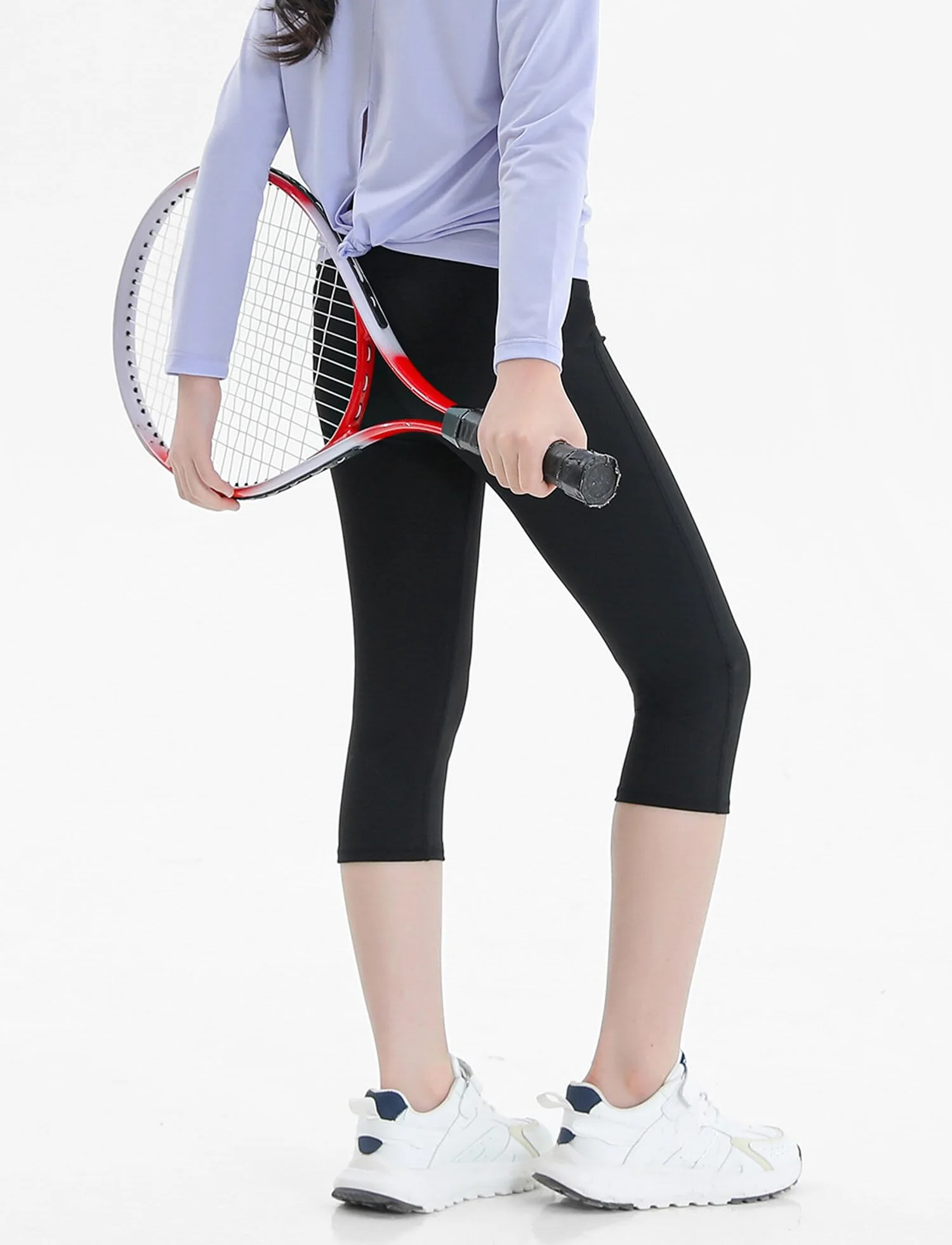 SEAUR Mädchen Sport Leggings 3/4 Yogahose mit Tasche Einfarbig Eng Jogginghose Laufhose Sporthose Trainninghose 110-152