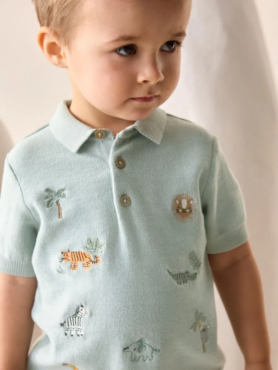 NEXT Jungen Standard Kurzärmeliges Strick-Poloshirt mit Stickerei 62-122