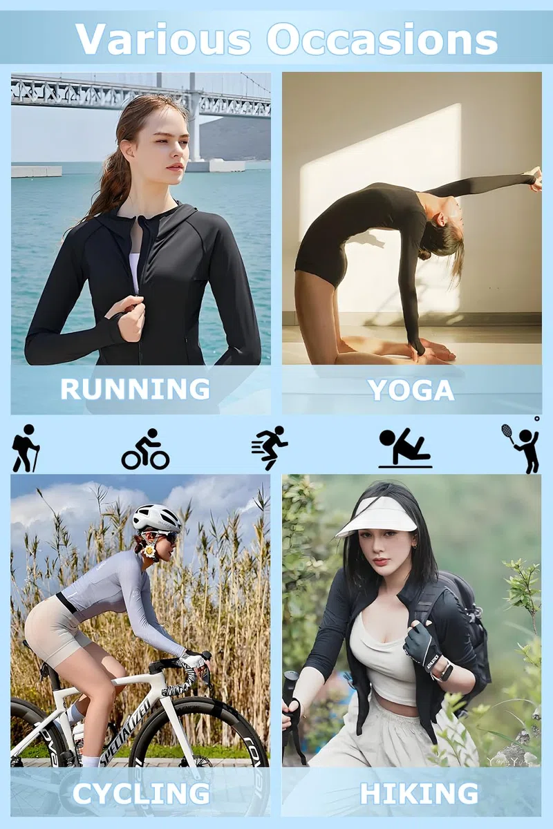 Damen Sportjacke Langarm Gym Tops Yoga Fitness Shirt Atmungsaktive Laufjacke Leicht Trainingsjacke Reißverschluss und Daumenloch
