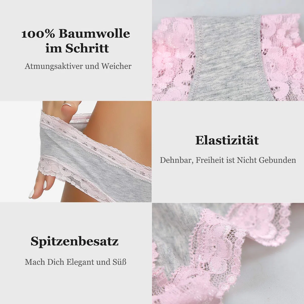 Baumwolle Unterwäsche Damen Höschen Sanft Spitze Hipster Slip Mehrfarbig