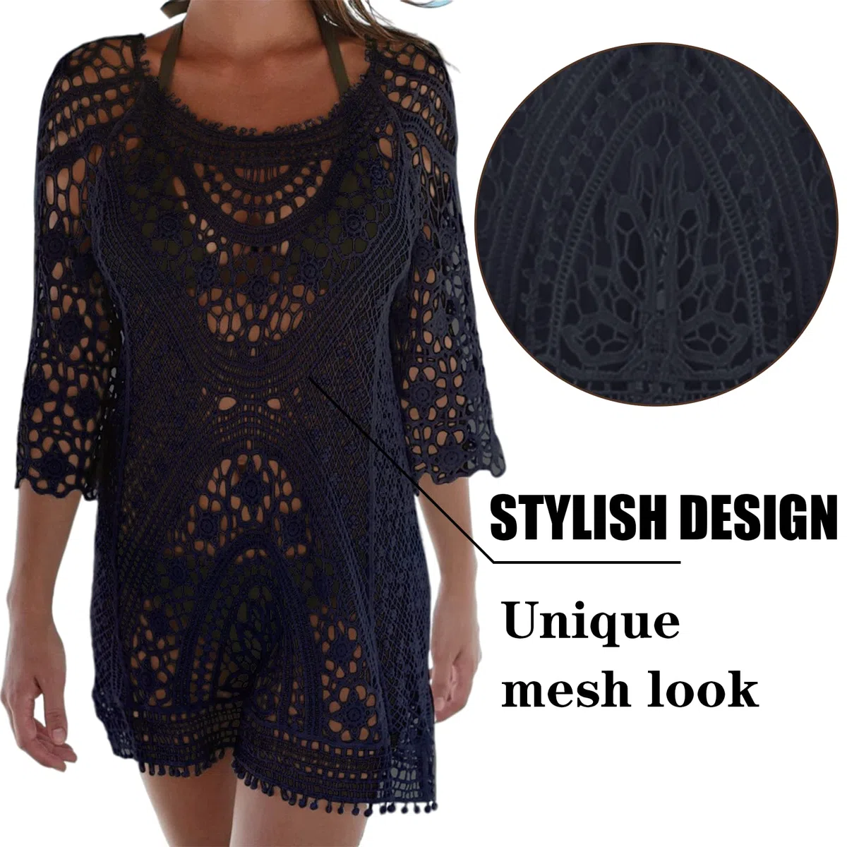 EDOTON Damen Gestrickte Strandkleid Bikini Cover Up Sommer Strand Vertuschen Bikinibluse