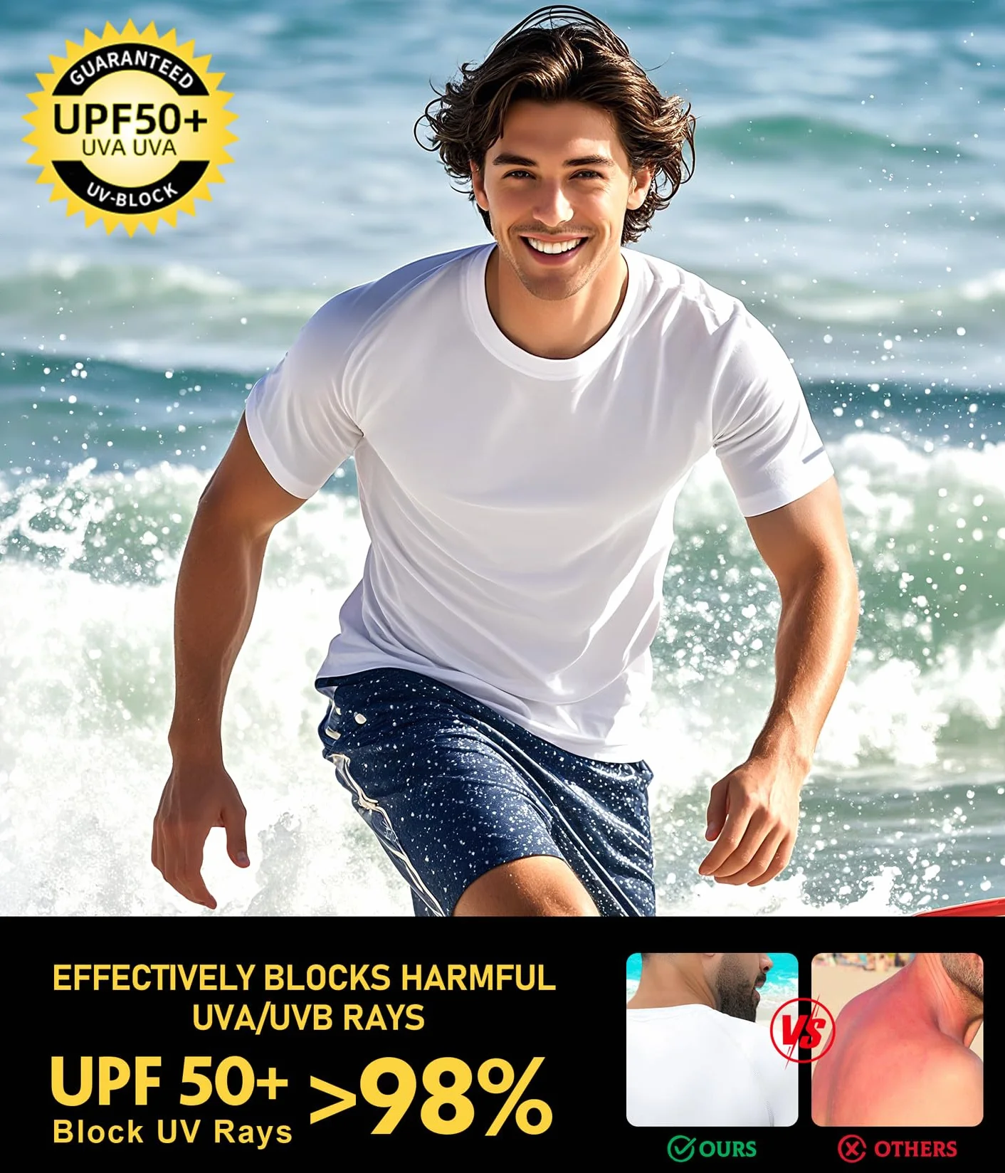 Boyzn 1 or 3er Pack UV Shirt Herren Schwimmshirt UPF 50+ UV Schutz T-Shirt Atmungsaktiv Schnelltrocknend Funktionsshirt Herren Kurzarm Rashguard Badeshirt Wandershirt Surf Sport Shirt für Schwimmen