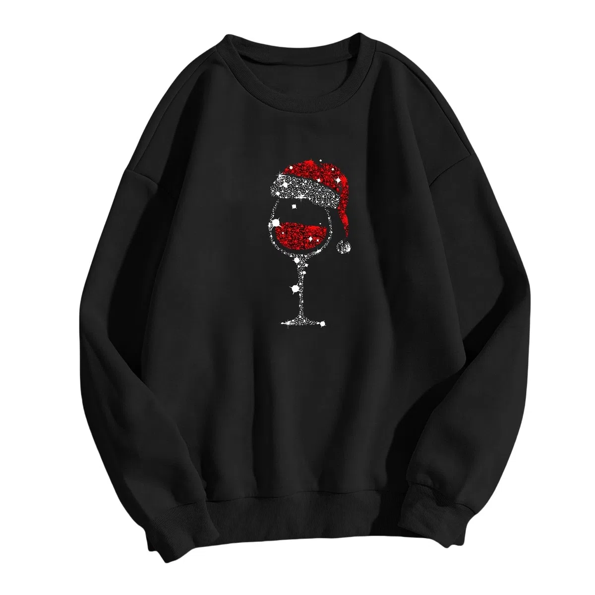 Weihnachtspullover Damen Lustig Rotwein Glas Druck Sweatshirt Oversized Rundhals Langarm Ugly Weihnachten Pullover Christmas Oberteile Frauen Xmas Pulli Tops