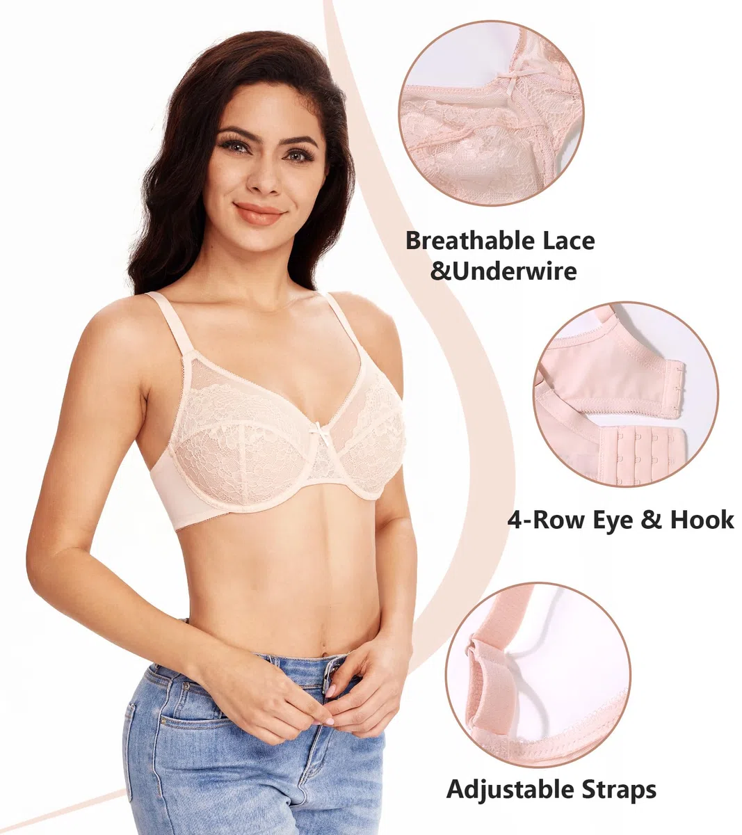 Lemorosy Damen Minimizer BH mit Bügel Vollschalen Große Größen Starker Halt Ungepolster Floraler Spitze BH Große Brüste