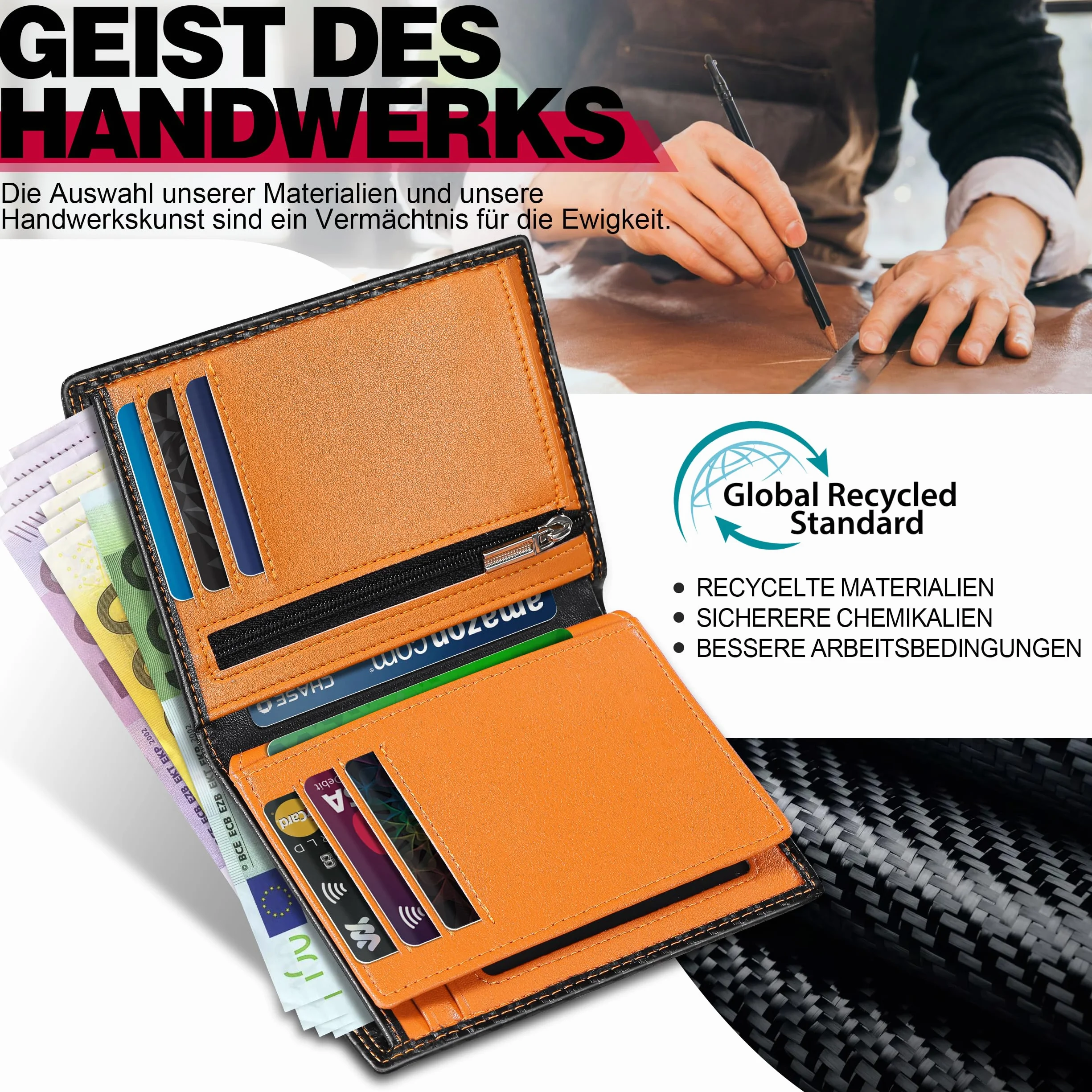 TEEHON Herren Geldbörse aus Karbonfaser-Leder mit RFID-Blocker, 13 Kreditkartenfächer, 1 Großem Münzfach, 2 Geldscheinfächer, Geräumiger Portemonnaie Portmonee Geschenk