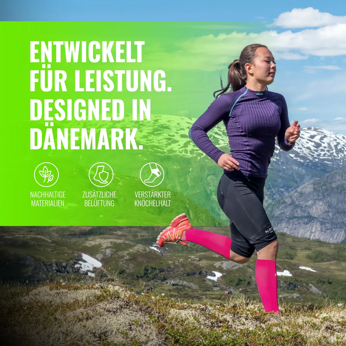 CFA V1 Qualitäts-Kompressionssocken für Männer und Frauen - Ideal fürs Laufen, Fitnessstudio, Radfahren, Muskelerholung oder Workouts - Nachhaltige Dänisches Design