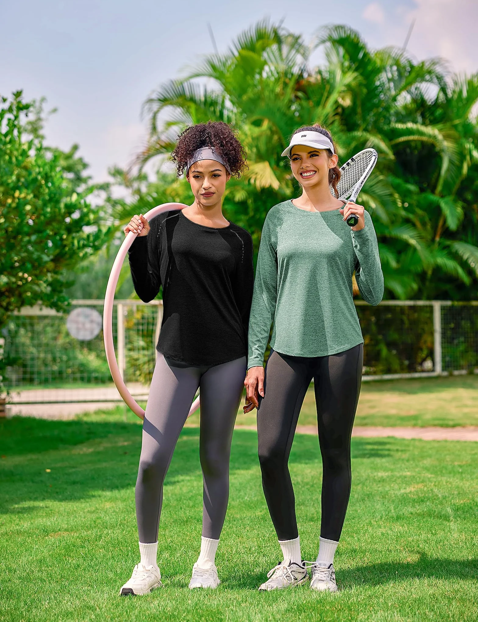 Gyabnw Damen Langarm Sport Activewear Gym Top mit Rundhalsaus und reflektierendem UV-Schutz für Fitness und Wandern