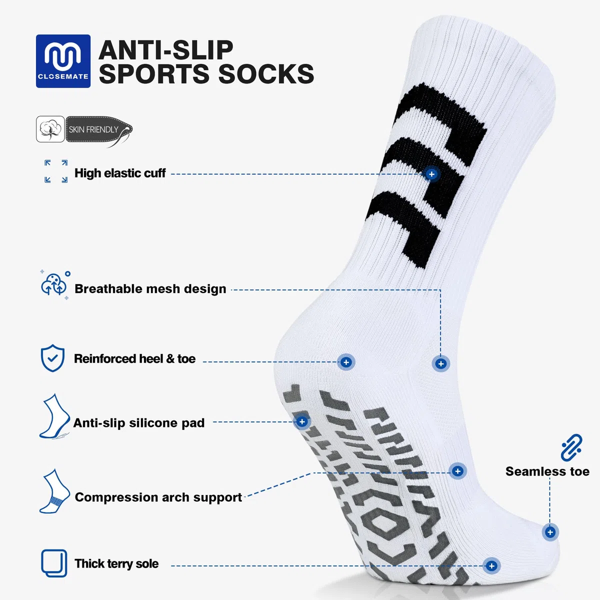 CLOSEMATE 1/3 Paare Rutschfeste Fußballsocken für Herren & Damen, Sportsocken mit Silikonnoppen, Atmungsaktive Sneakersocken für Laufen Tennis Pilates Yoga, 35-46