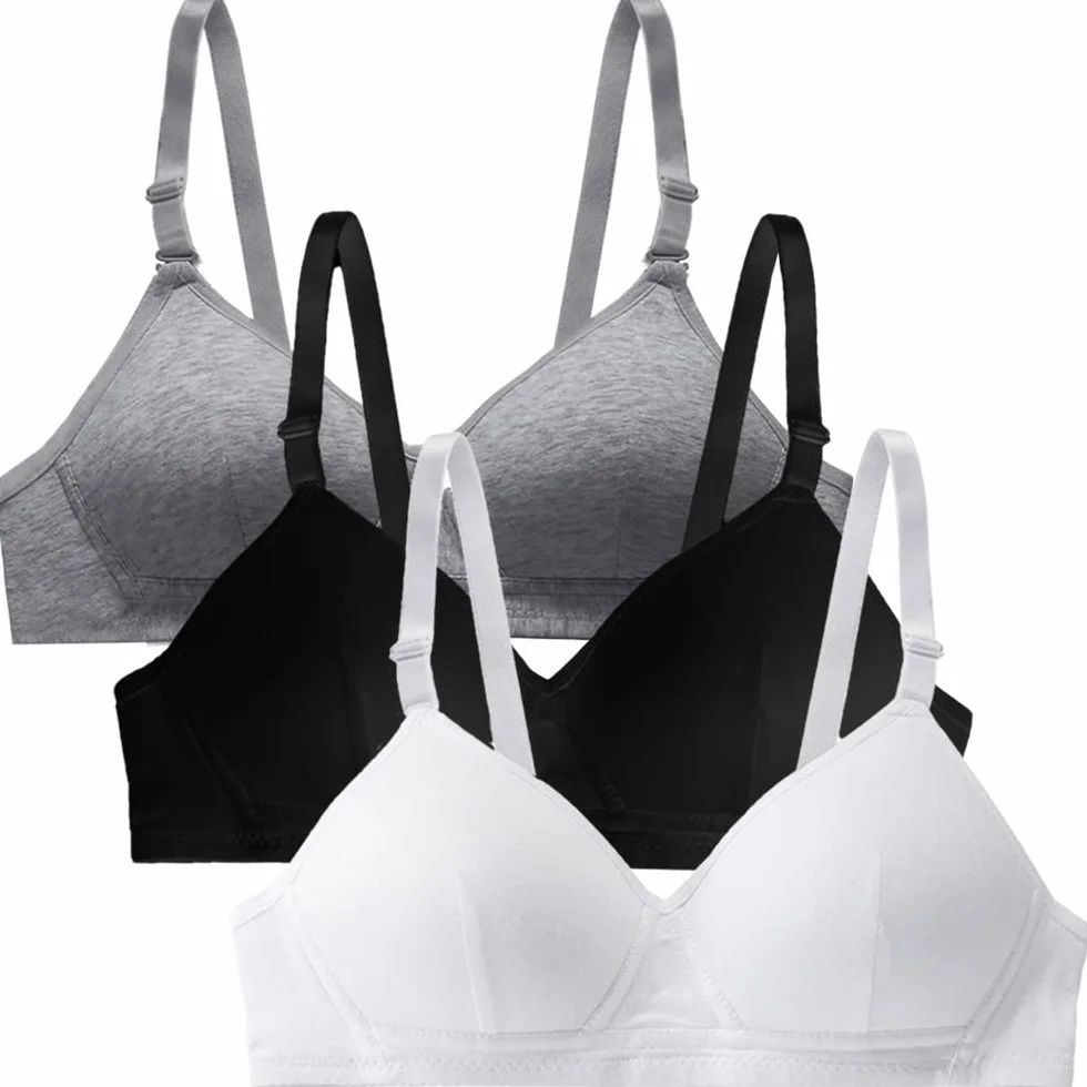 Teenager Mädchen BH 3er Baumwolle Sport Softbra Bralette Ohne Bügel Nahtlose Gepolsterte Unterwäsche mit abnehmbaren Pads für 12-18 Jahre Kinder und Damen