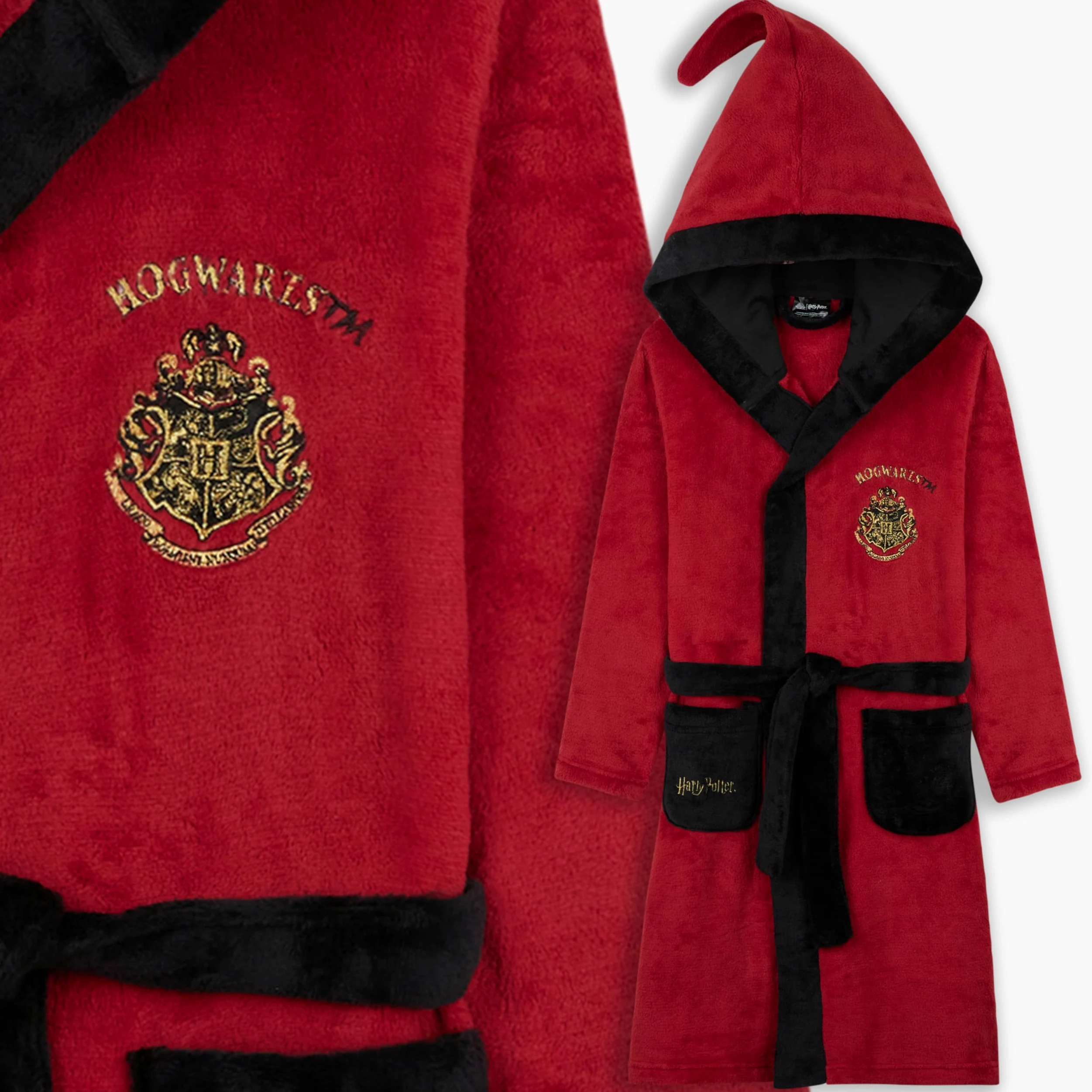 Harry Potter Mädchen Fleece Bademantel mit Kapuze, Taschen & Gürtel - kuscheliger Morgenmantel