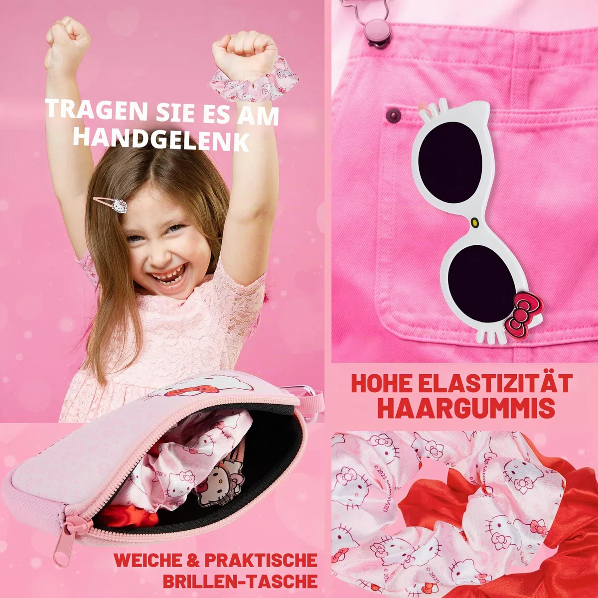 Get Trend Sonnenbrille Kinder Haarschmuck Set und Kleine Tasche UV Schutz Brille Haarspangen Haargummis Mädchen Haarklammer Geschenke für Mädchen