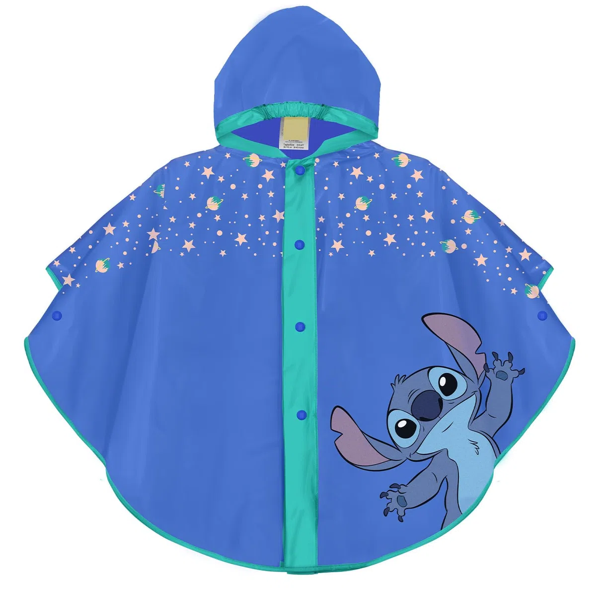 PERLETTI Stitch Kinder Regenponcho Wasserdicht Blau mit Sterren - Außerirdische Regen Cape Kleine Mädchen Jungen Kindergarten - Regenjacke 3 4 5 6 Jahre mit Kapuze und Knöpfe - Regenmantel Unisex