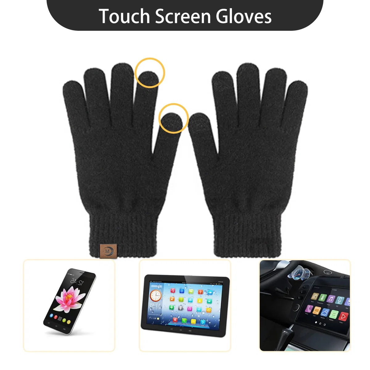 MARUKO Mütze Schal Handschuhe Set Herren Winter Warm Beanie Mütze Schal und Touchscreen Handschuhe Set mit Fleece Gefüttert Strickmütze Winterhandschuhe Schlauchschal Set (Schwarz)