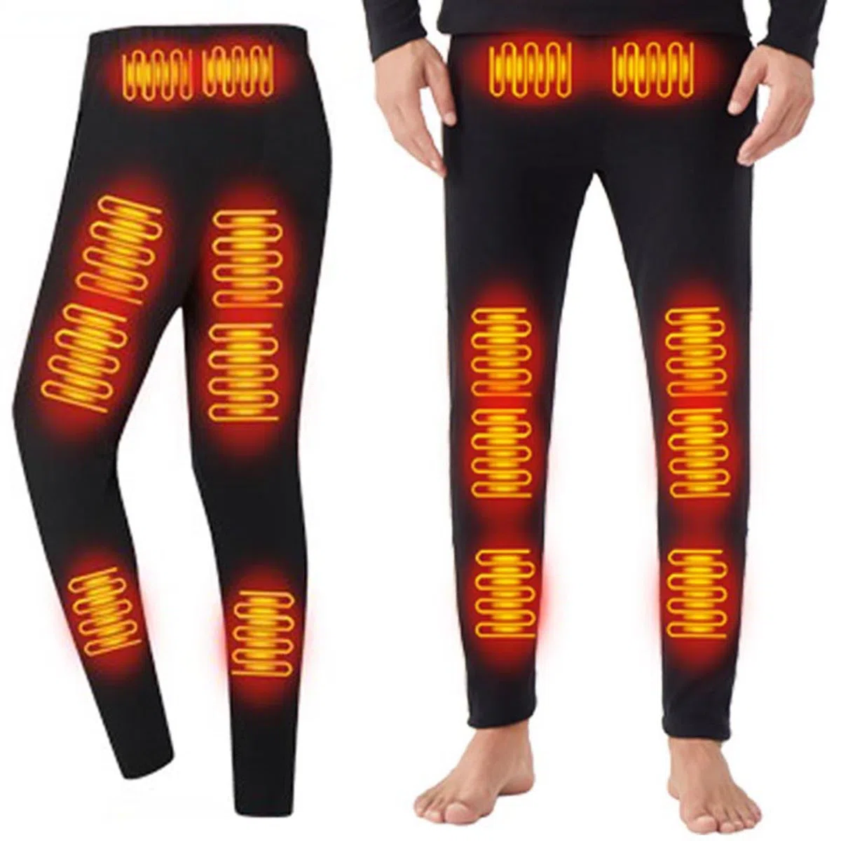 Beheizbare Thermo Hose Herren Warm Fleece Beheizte Thermo Unterteile mit 16 Heizzonen, 3 Einstellbare Wärmestufe USB Elektrisch Thermohose Basisschicht Waschbar Heizung Hosen für Moto Jagd Ski Camping