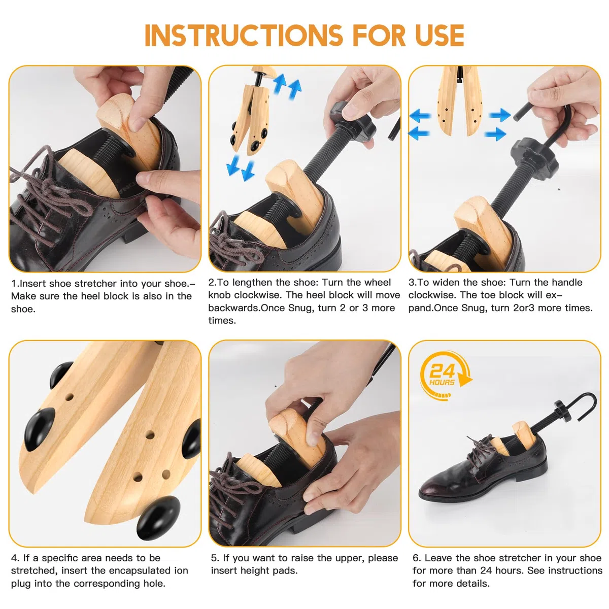 JJDPARTS Schuhspanner Holz, Schuhspanner Herren und Damen, 4-Wege Schuhdehner, Schuhweiter für Einstellbare Länge und Breite mit Schuhlöffel
